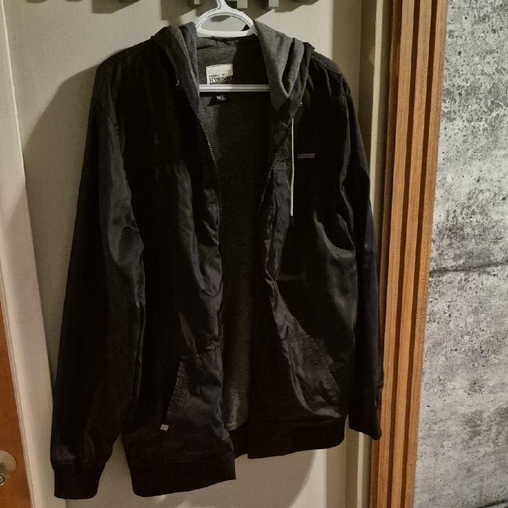 O'Neill Black and Gray Windbreaker Jacket, Mens Medium